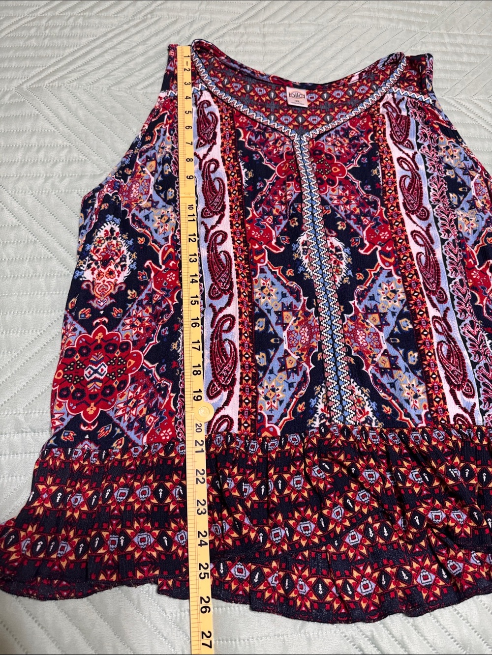 Bila Boho Paisley Geometric Ruffle Hem Tank Top XL - Picture 7 of 8